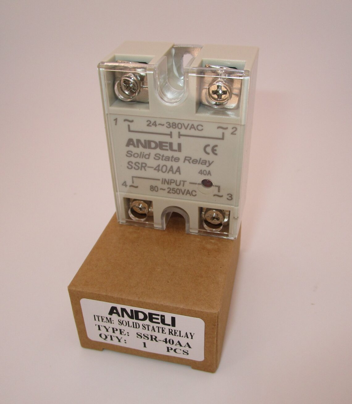 ANDELI SSR-40AA Solid State Relay 40A Load 24-380 VAC / Control 80-250 VAC